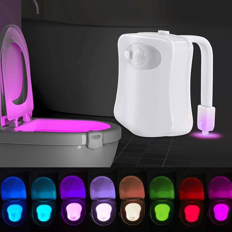 Luz nocturna para inodoro con Sensor de movimiento PIR, luces LED para inodoro, lámpara de noche para baño, iluminación para inodoro de 16 colores