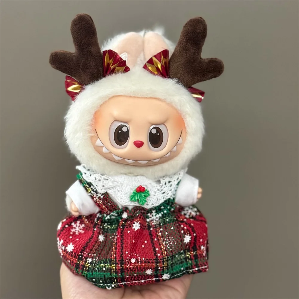 Puppe Kleidung Für 15-17CM Labubu Kleidung Frohe Weihnachten Hut Schal Elch Schneemann Set Mini Plüsch Puppe Zubehör neue Jahr Kleid Geschenk
