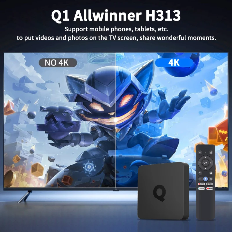 Q1 Smart TV Box Android 10 Allwinner H313 mit Unterstützung Dual Wifi 2,4G & 5G Video HD 4K Media Player Voice BT 5.2 Set Top Box