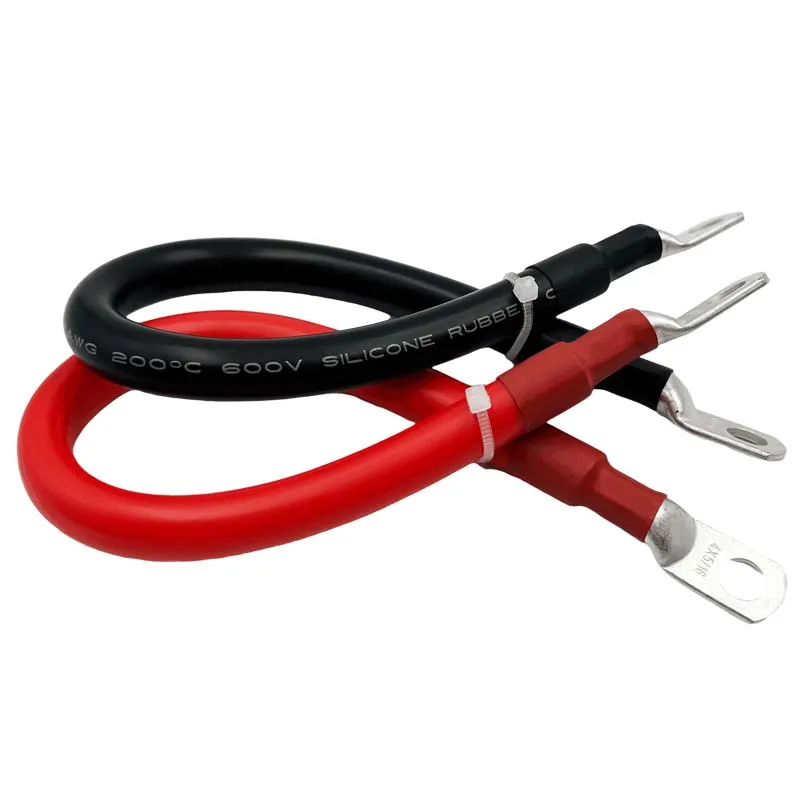 Car Battery Connection Line Cable 0 2 4 6 8 AWG Soft Silicone Tinned Copper Wire With M8 Connecting Piece For Inverter Car Solar