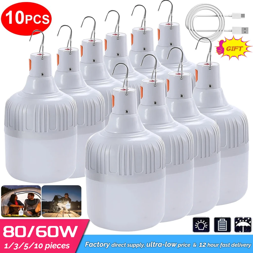USB wiederaufladbare LED-Notbeleuchtung, 80 W, Outdoor, Camping, tragbare Laternen, Hochleistungszelte, Beleuchtung, Taschenlampe, Ausrüstung, Glühbirne