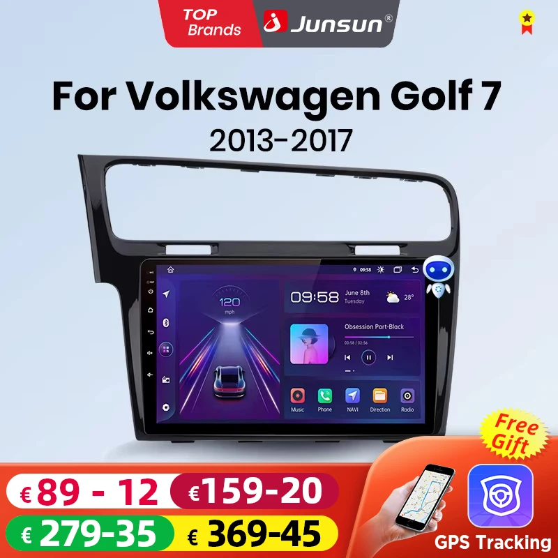 Junsun Wireless CarPlay Android Auto Car Radio For VW Volkswagen Golf 7 2013-2017  GPS Multimedia 2 din Systems Stereo
