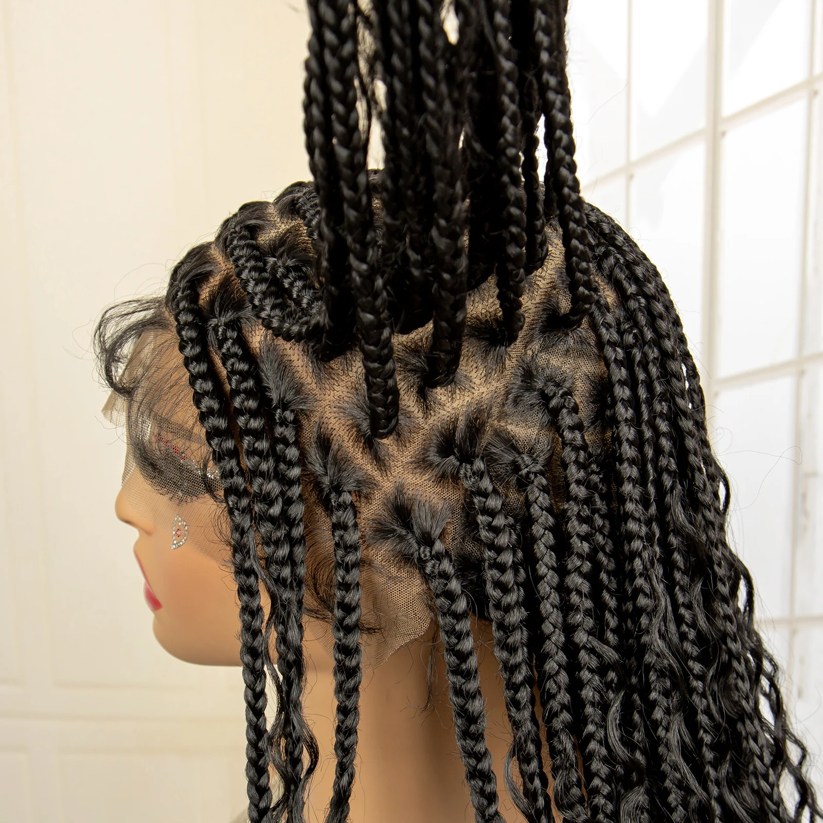 36 polegadas de comprimento boho trançado perucas com cabelo do bebê sintético completo laço sem nós caixa trança peruca com encaracolado peruca frontal do laço