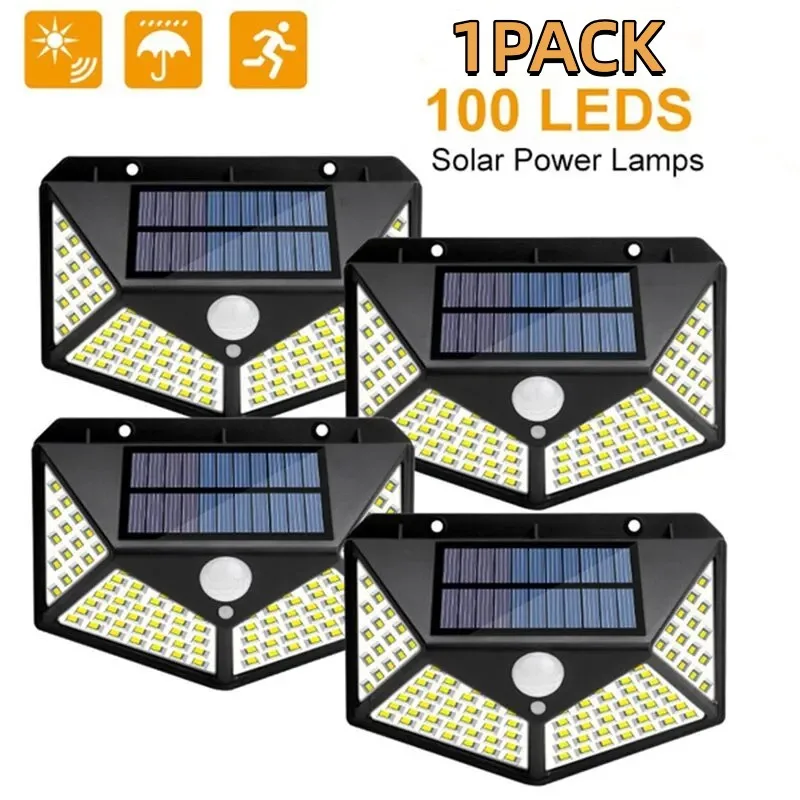 100 LED 벽 조명 야외 태양광 램프, PIR 모션 센서, 정원 장식용 태양광 가로등, 1 개, 2 개, 4 개, 6 개
