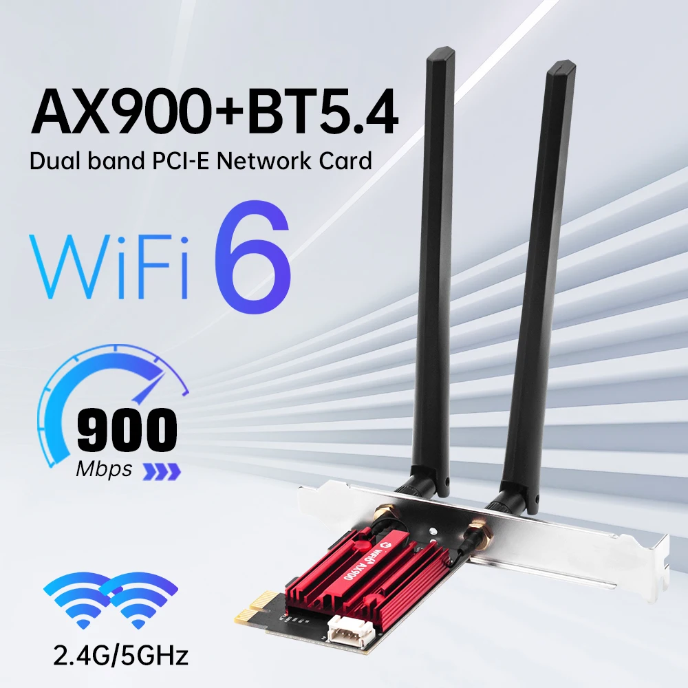 Сетевая карта Wi-Fi 6 PCIe FV-AX900pro Bluetooth 5,4, двухдиапазонная, 2,4G/5,8 ГГц, внешние антенны, адаптер для игр/ПК для Win10/11