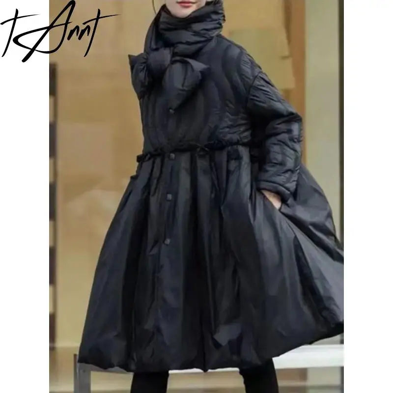 TANNTผู้หญิงParkas 2024 ฤดูใบไม้ร่วงฤดูหนาวใหม่แฟชั่นผ้าพันคอเย็บแขนยาวหลวมสบายๆทั้งหมดยาวลงParkas