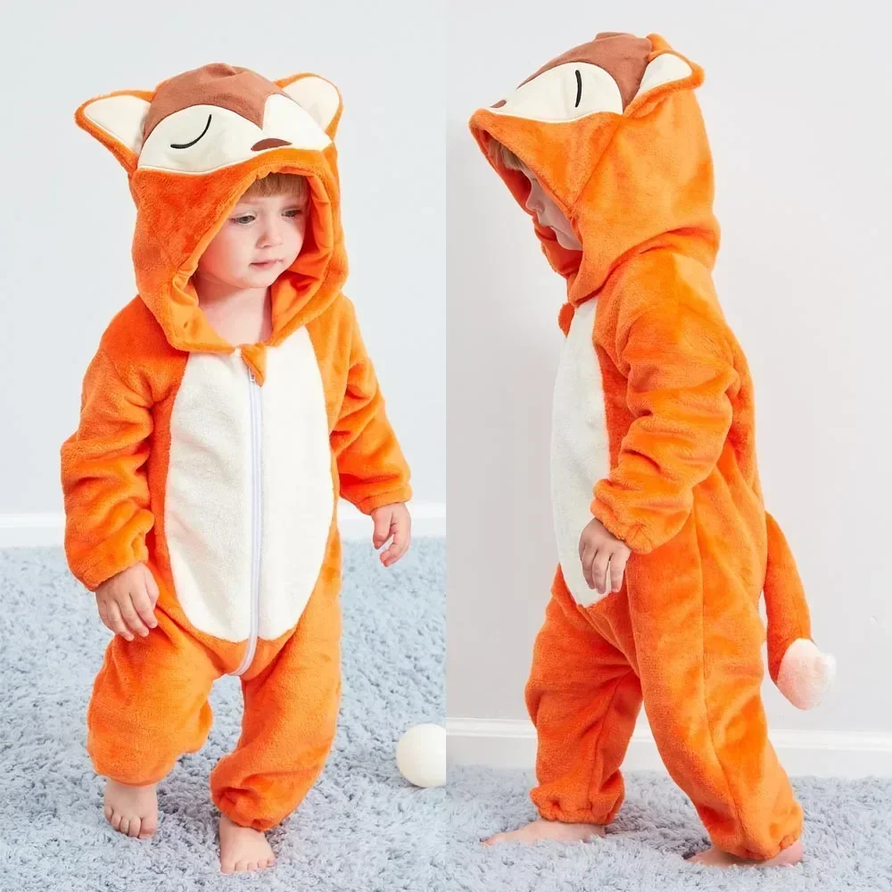 Bé Rompers Mùa Đông Trang Phục Dép Nỉ Cho Bé Gái Bé Trai Tập Đi Cho Quần Áo Trẻ Sơ Sinh Trẻ Em Tổng Thể Động Vật Gấu Trúc Hổ SƯ TỬ KỲ LÂN Ropa Bebe