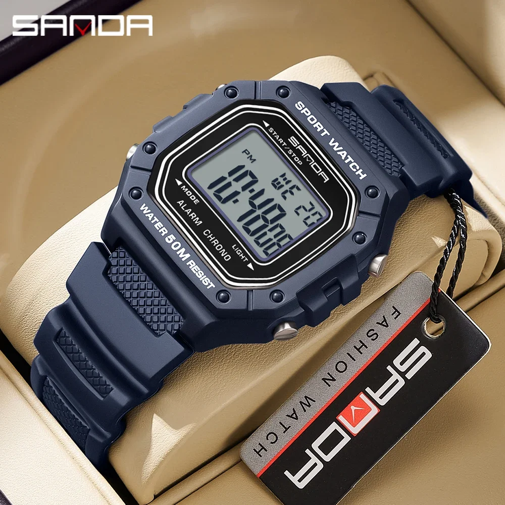 SANDA 2156 relojes de moda para hombre, reloj deportivo resistente al agua para hombre, cronómetro militar estilo S, reloj de pulsera Digital a prueba de golpes
