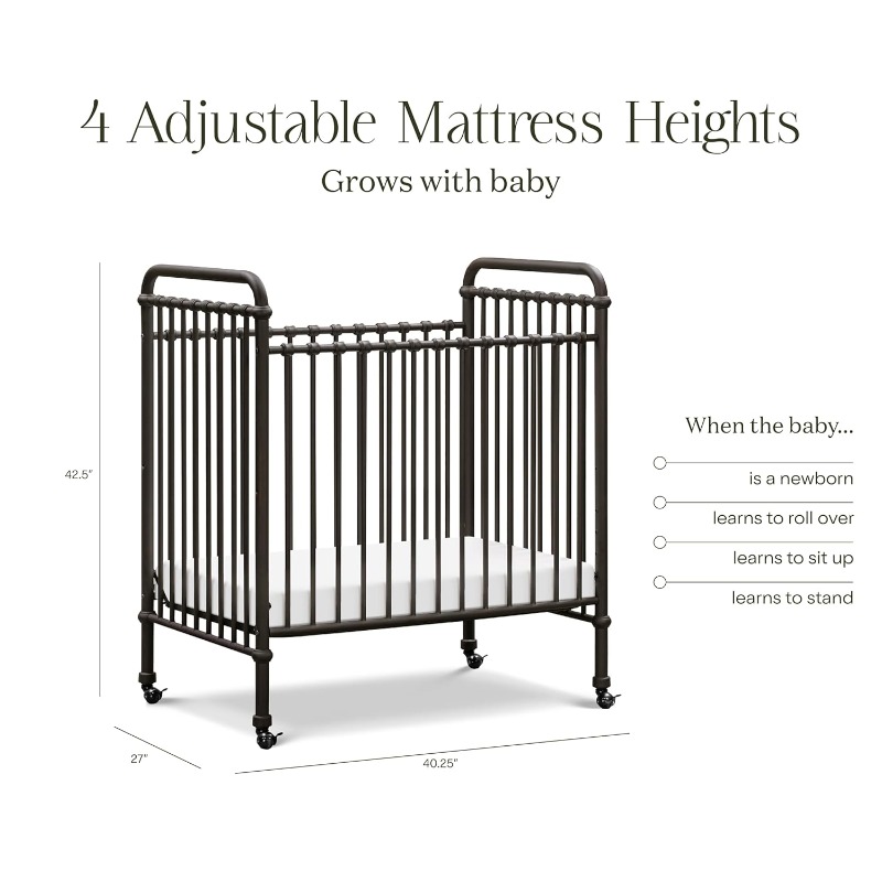 Abigail 3-in-1 Convertible Mini Metal Crib in Vintage Iron, Greenguard Gold Certified