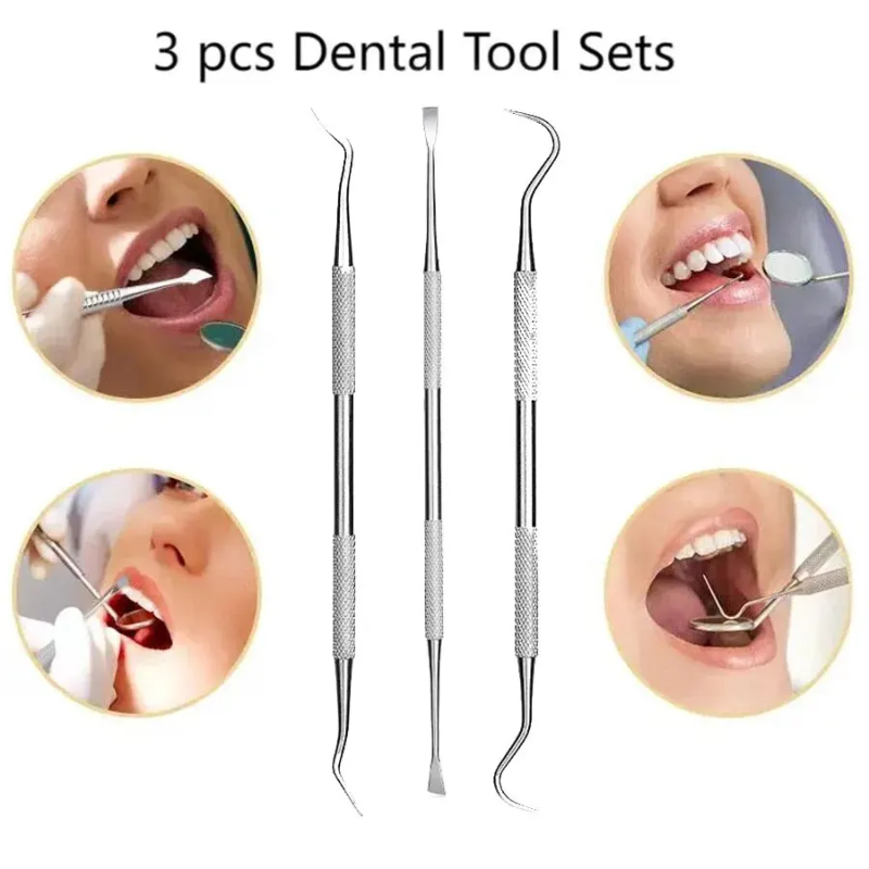 3 SZTUK Narzędzia dentystyczne ze stali nierdzewnej Podwójna sonda Lustro doustny Zestaw narzędzi dentystycznych Pielęgnacja zębów Czyszczenie jamy ustnej Zestaw do czyszczenia jamy ustnej