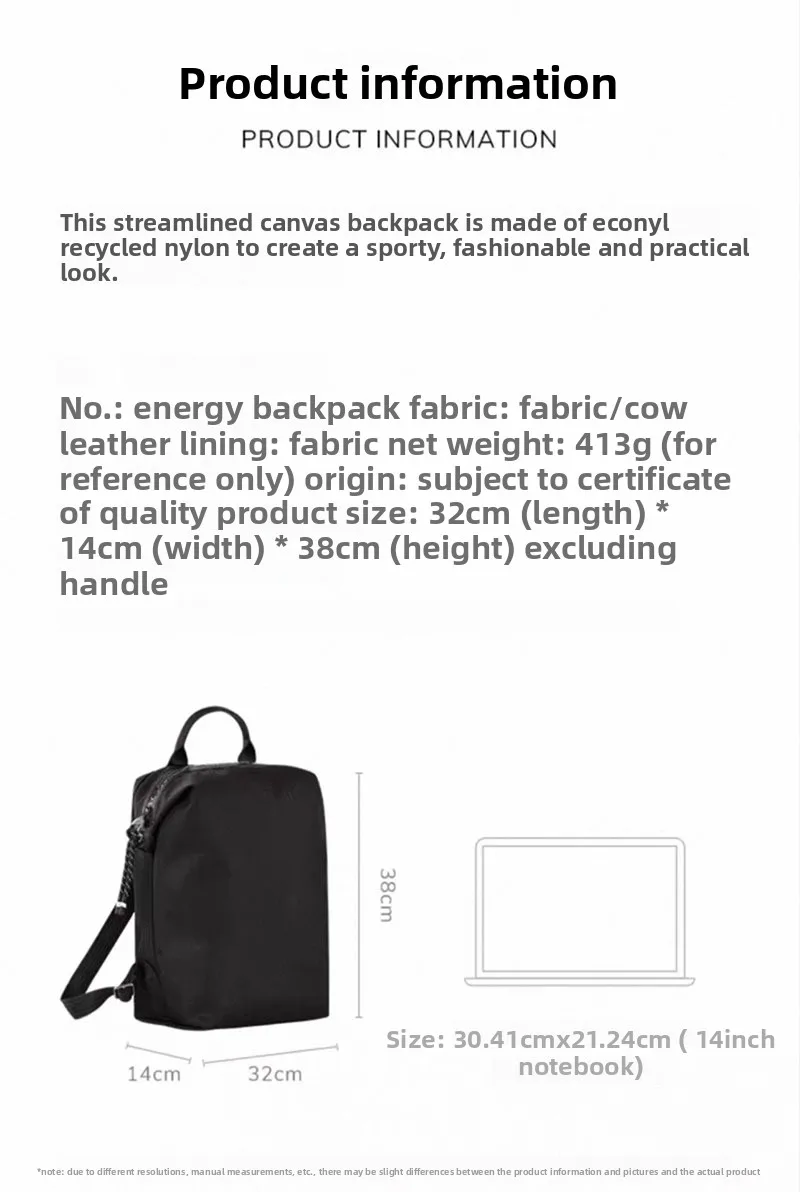 Nuovo zaino in nylon twill con doppia tracolla in vera pelle, zaino unisex e versatile