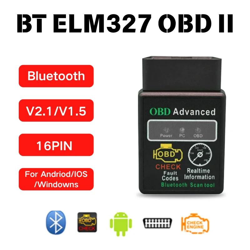 Mini leitor de código elm327 obd2, scanner bluetooth, detector de falhas de carro, ferramenta de diagnóstico de motor v1.5/v2.1 para motocicleta automotiva
