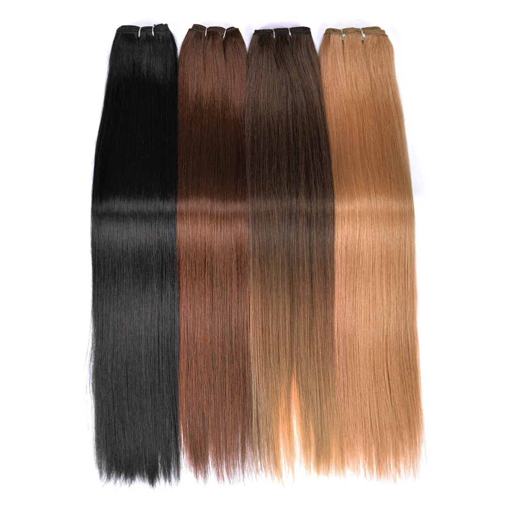 Extensões de cabelo reto sintético liso ombre tecelagem 26 polegadas marrom sintético feixes de cabelo reto completo para terminar