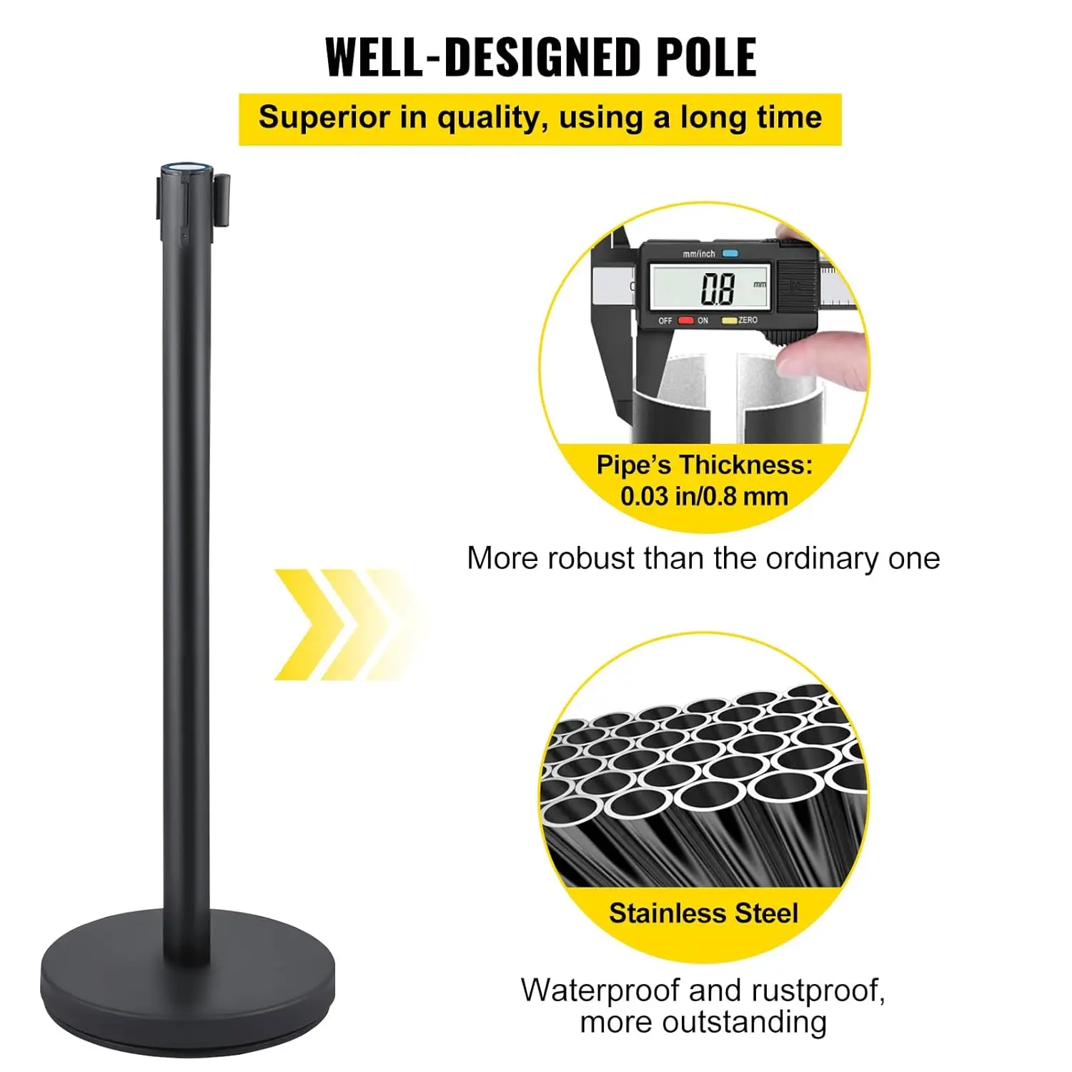 Crowd Control Stanchion, Set of 6 Pieces Stanchion Set, Stanchion Set w/ 6.6 ft/2 m Red Retractable Belt