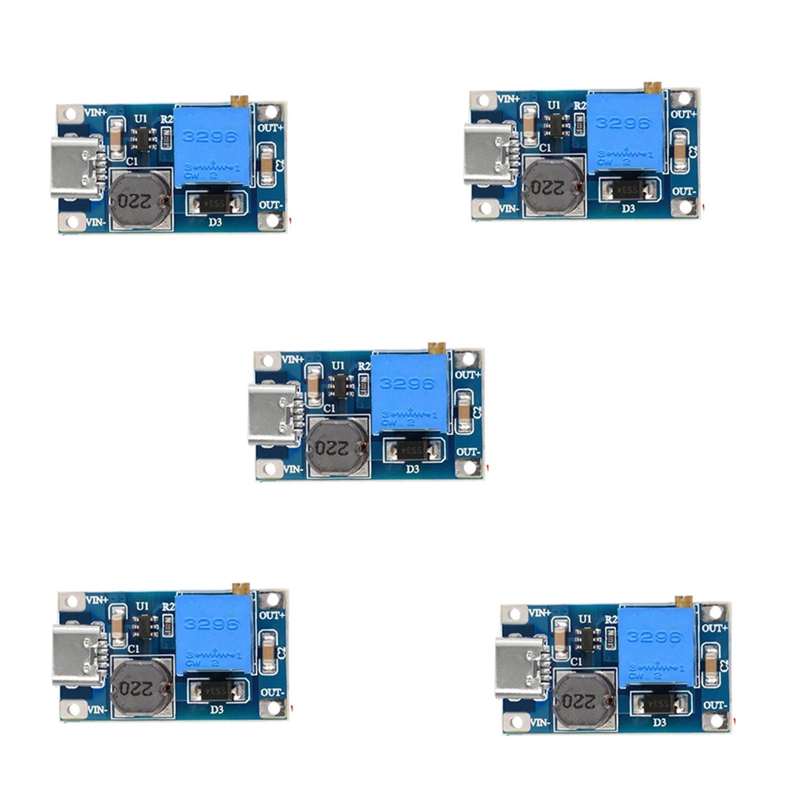 5 stuks 2A DC-DC MT3608 Step Up Boost-module met TYPE-C-USB, Step Up Boost Converter Voeding Spanningsregelaar Gemakkelijk te gebruiken