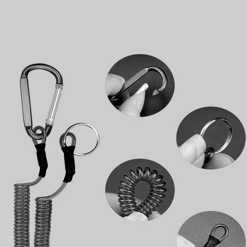 Cuerda Flexible para pesca, escalada, Camping, con mosquetón en forma de D, llavero útil para exteriores, colgantes, cuerda retráctil, cordón seguro