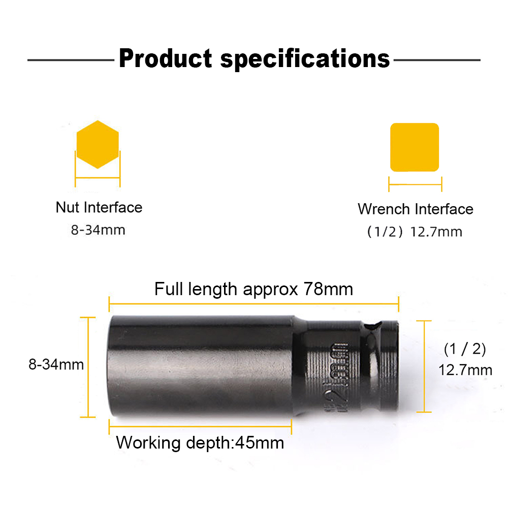 10mm-24mm Electric Wrench Extension Sleeve Hexagonal Pneumatic Socket Head for Hand Tools Impact Wrench Drill Hex Socket Head