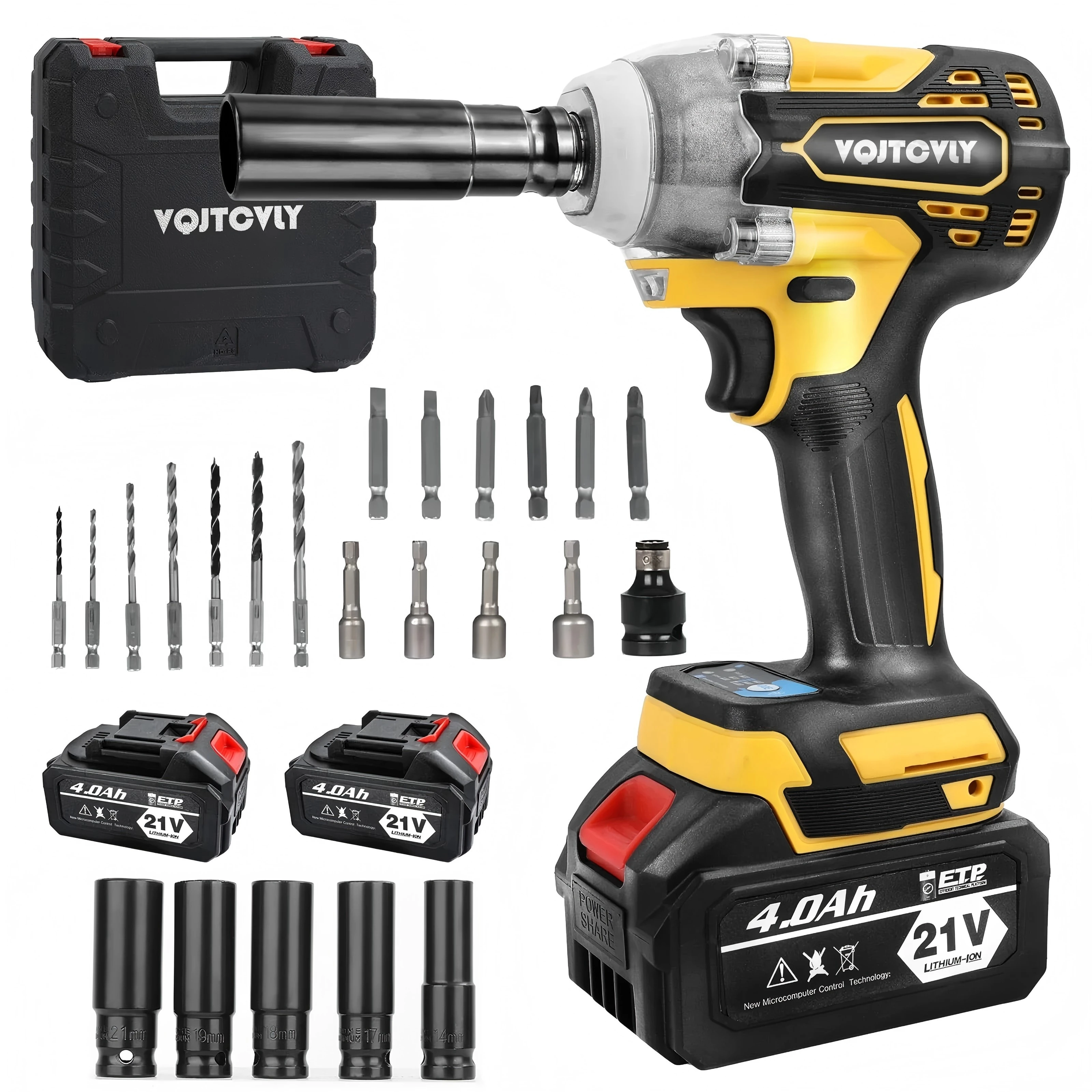 Brushless impact driver, 21V Cordless impact wrench 1/2 Inch, 2 × 4.0Ah impact drill tool set, 5 Sockets, 7 Drill, 6 Screws for