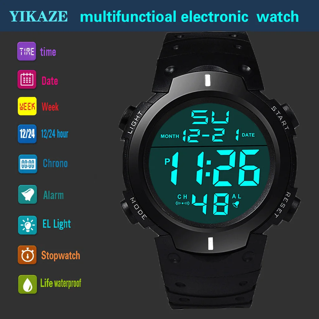 Relojes deportivos LED para hombre, Reloj Digital de marca superior para hombre, Reloj electrónico multifuncional de goma para hombre, Reloj electrónico para cronometraje de atleta