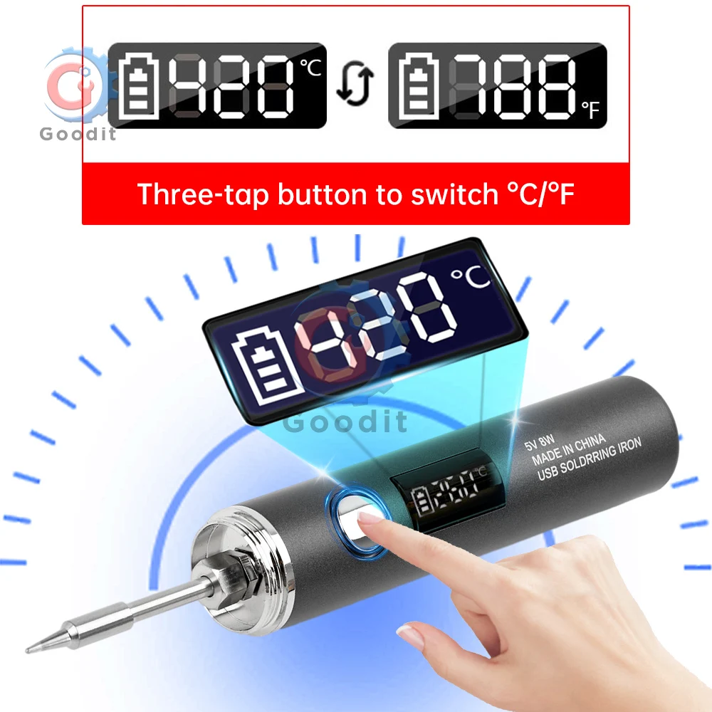 USB Type-C Soldering Iron, 5-Speed 260~420℃ Adjustable, Portable Electric Pen with Replaceable Tip for DIY/Electronics Repair