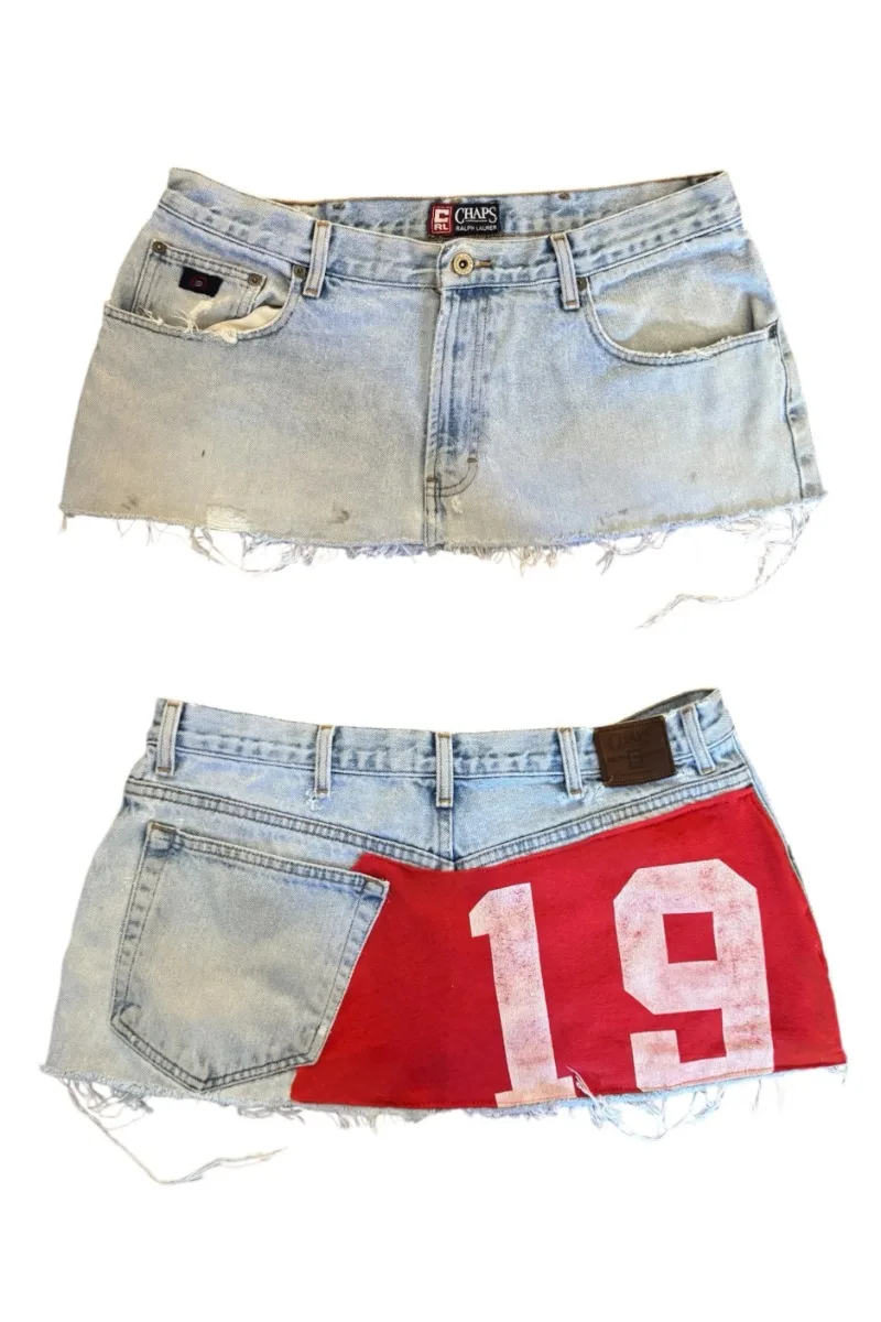 Gonna corta in denim con stampa applique Goth Street Hip-hop Harajuku Minigonna Y2k vintage a vita alta Gonna casual allentata sexy da donna