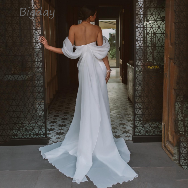 Elegante Schatz Meerjungfrau Hochzeit Kleid Frauen Weiß Weg Von Der Schulter Open Back Brautkleid Zug Vestidos De Novia Angepasst