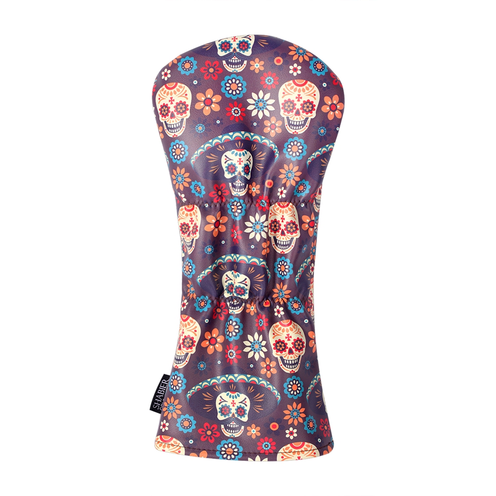 Dia De Los muertos ผ้าคลุมหัวไม้กอล์ฟ, พิมพ์ลายหนัง PU นิ่ม3ชิ้นปลอกไม้แฟร์เวย์สำหรับขับรถ