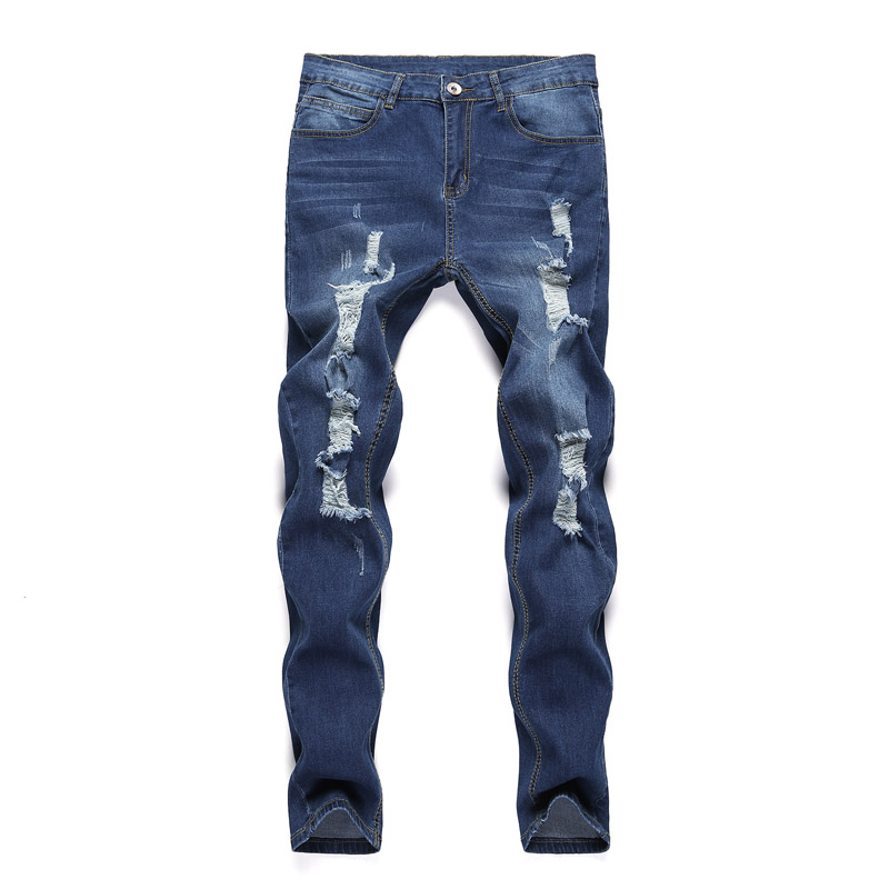 Pantalones vaqueros ajustados rasgados de estilo callejero para hombre, pantalón vaquero liso con lavado Vintage, pantalones vaqueros elásticos ajustados informales para hombre 2024