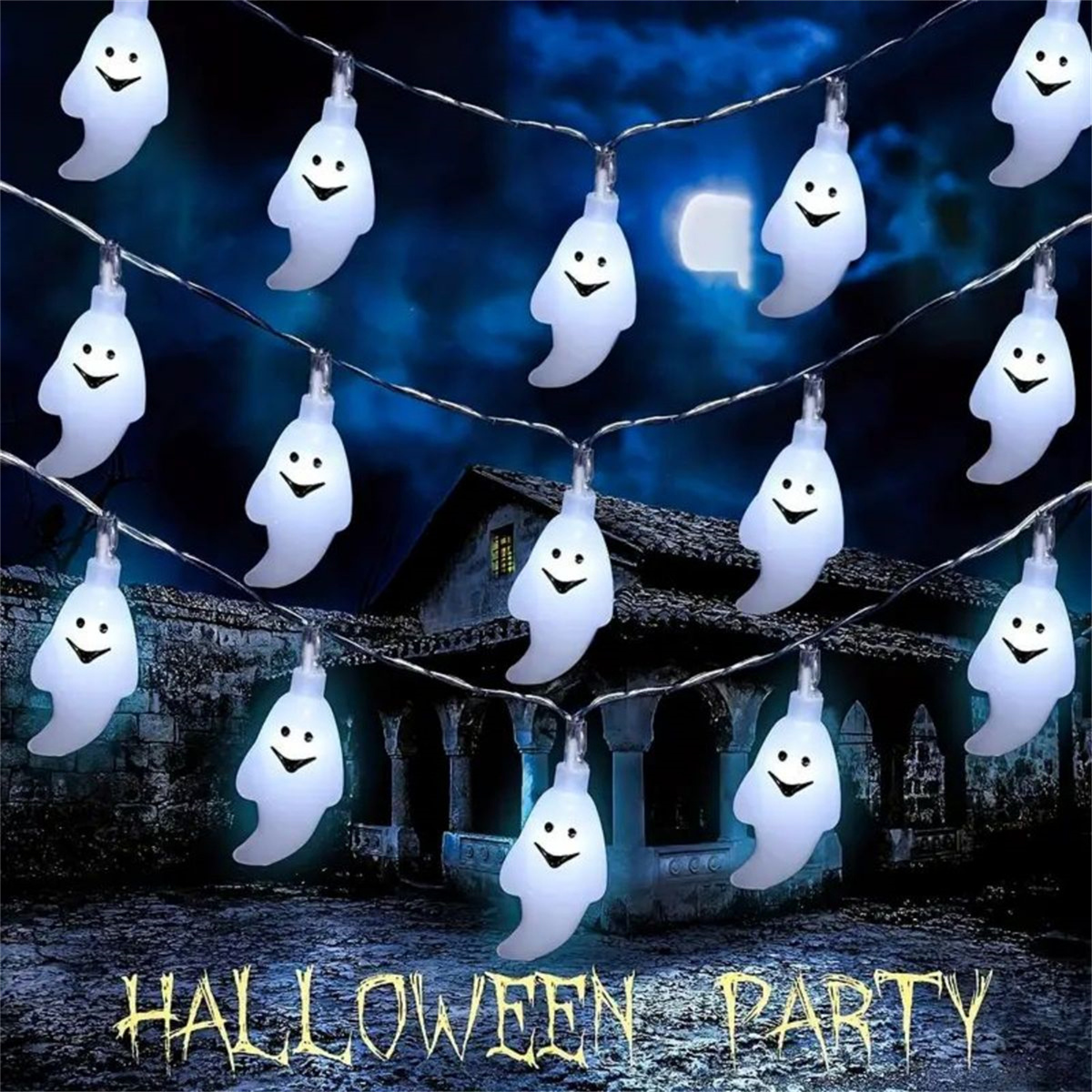 LED Halloween ghost light string party decoration, ghosts flashing and lively atmosphere full of energy