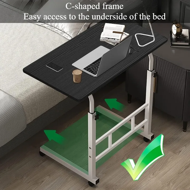 Bedside Desk with Universal Wheels Oversized Table Adjustable Height Large Laptop Desk Portable Study Desk for Dormitory Student