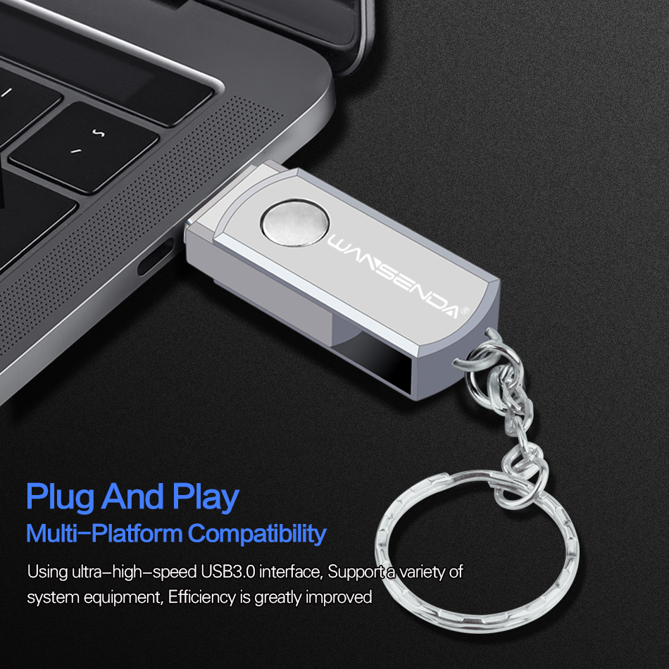 Acero inoxidable USB 3.0 pen drive 4 GB 8 GB 16 GB USB flash drive 32 GB 64 GB pendrive USB flash drive con llavero pendrive