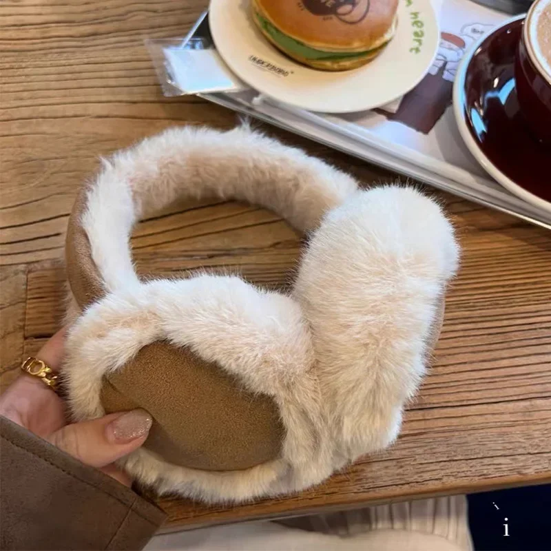 Orejeras de felpa a la moda, cubierta de lana gruesa plegable para las orejas para mujeres y hombres, orejeras de ante cálidas para invierno, orejeras de protección contra el frío para exteriores