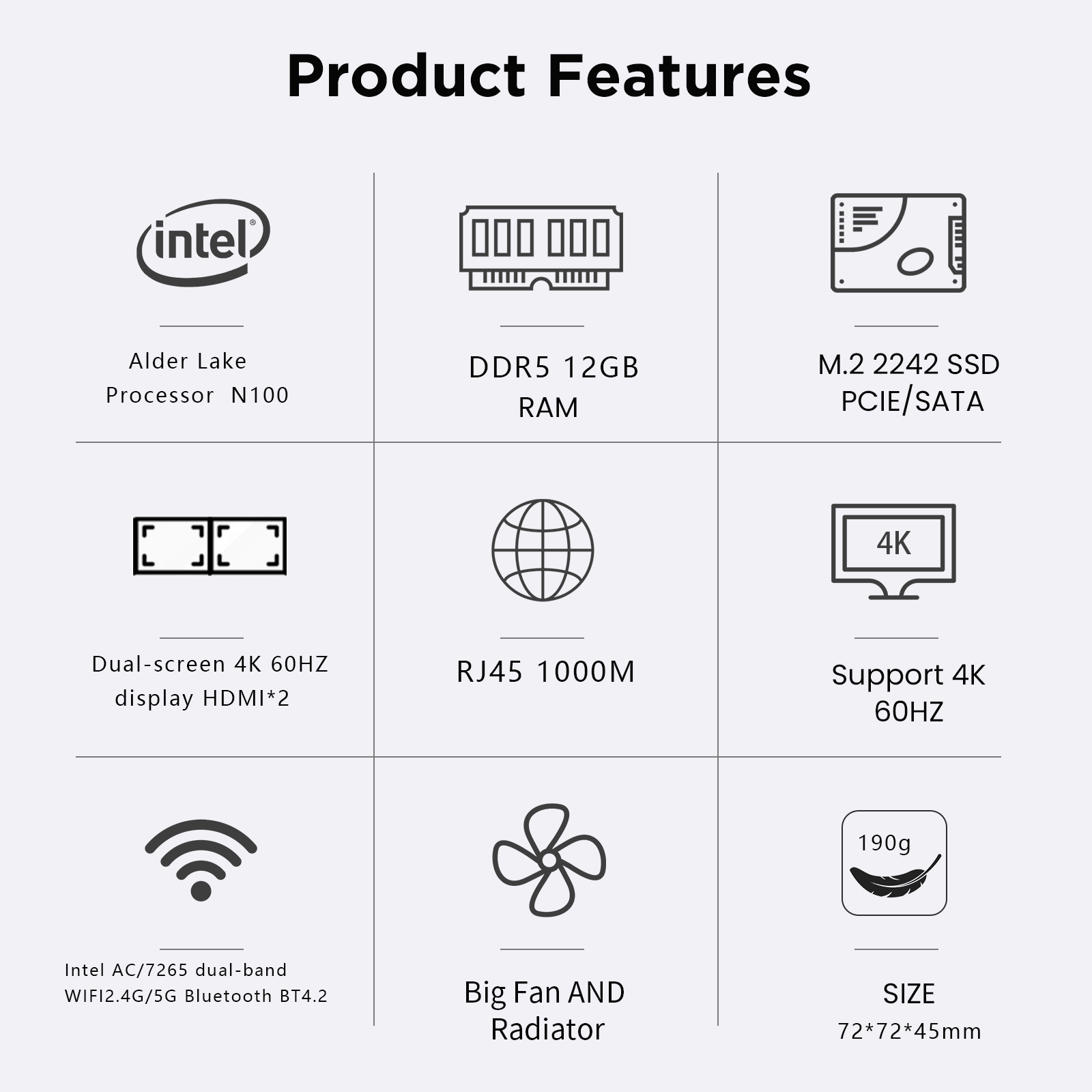 ZX01 PLUS Intel Alder Lake N100 Windows 11 4 Core Mini PC DDR5 12GB 128GB M.2 SSD WIFI5 BT4.2 computadora de escritorio para juegos