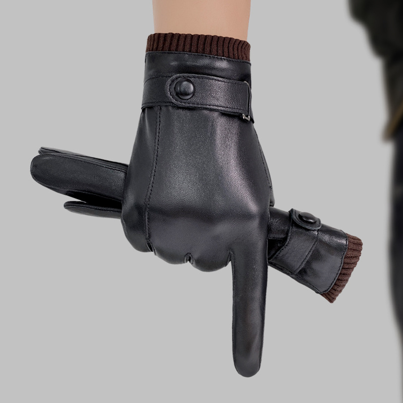 Sarung Tangan Kulit Asli, Laki-laki Musim Gugur Musim Dingin Termal Ditambah Lapisan Mode Bisnis Mengemudi Pria Sarung Tangan Kulit Domba Layar Sentuh YSM0071