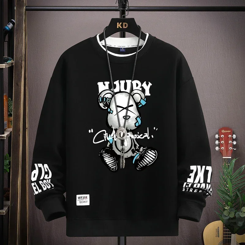 Sudadera de otoño para hombre, camiseta de manga larga con estampado de oso fresco, ropa de moda para hombre, Top de diseño exclusivo Harajuku con cuello redondo de color caqui