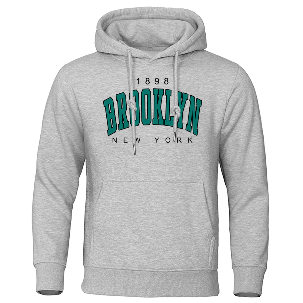 1898 Sudadera con capucha estampada de Brooklyn New York para hombre, ropa creativa con cuello redondo, sudadera de gran tamaño a la moda, Sudadera con capucha de cuello redondo a la moda para hombre