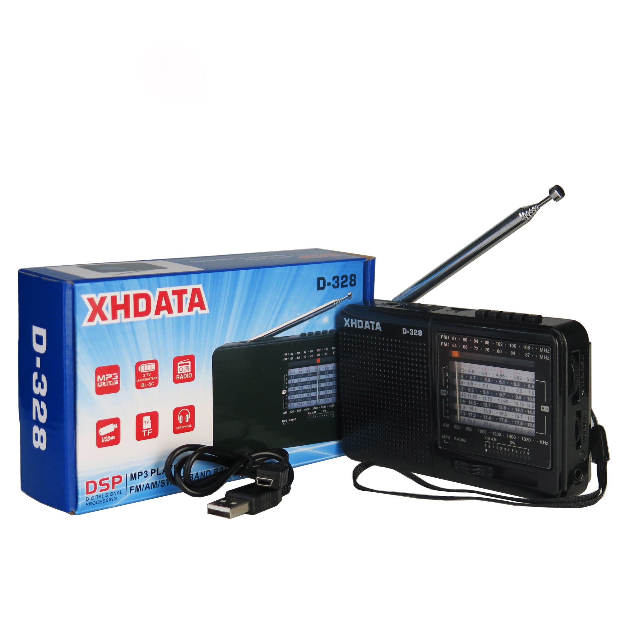 XHDATA D-328 Vielseitiger tragbarer AM/FM/SW DSP-Radioempfänger mit MP3-Player, TF-Karte, USB und Bluetooth-Konnektivität