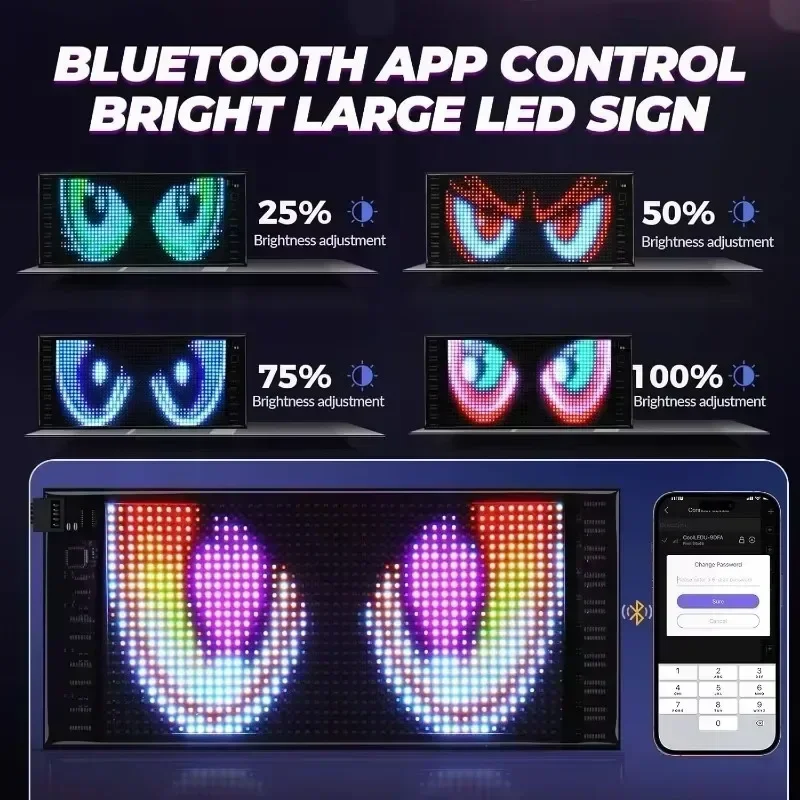 Luz de olhos do diabo para carros, olhos led grandes dinâmicos para carro, display led flexível, tela macia 23.42*4.72 em luz de olhos do diabo