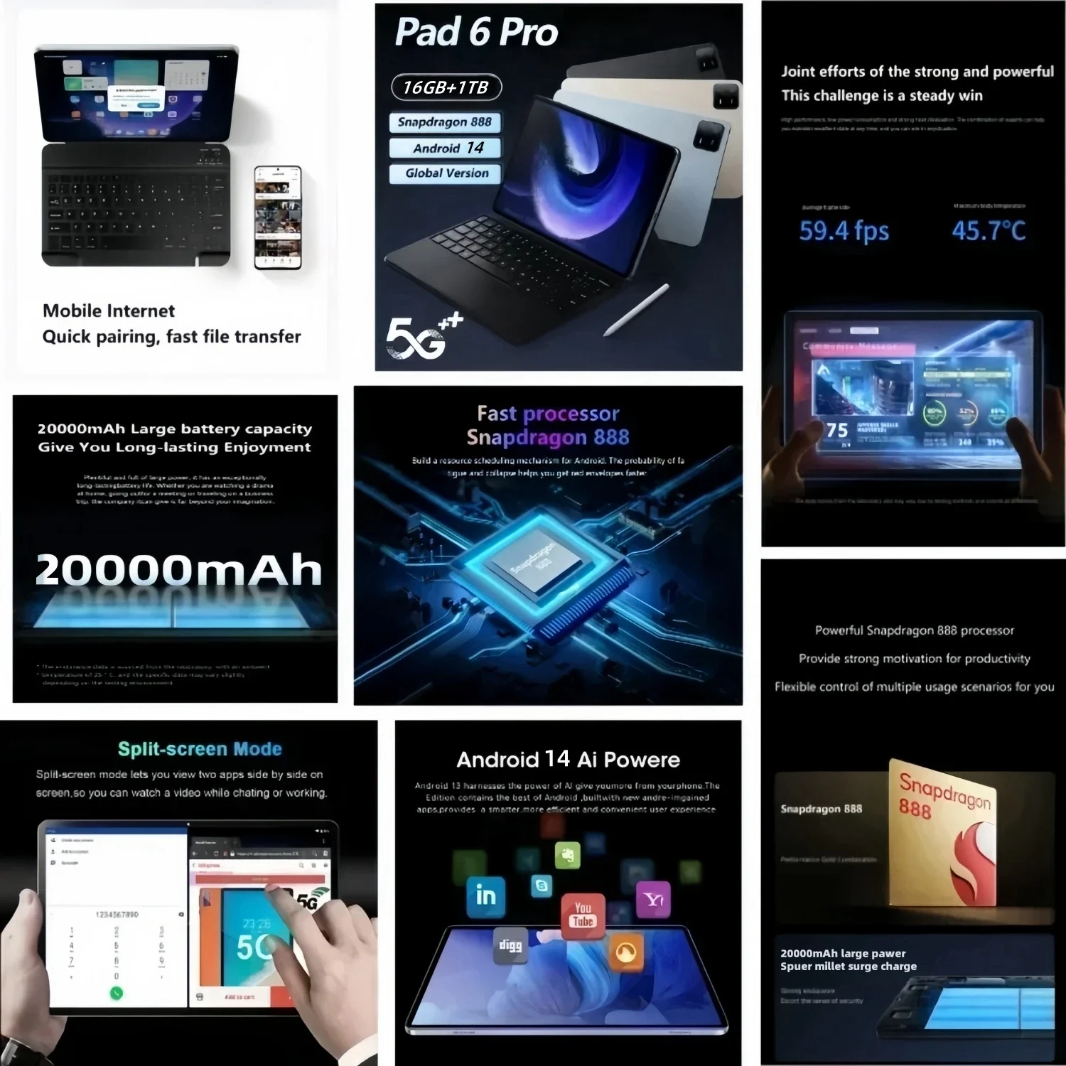 2024 versión Global Original Pad 6 PRO XIOAMI 20000mAh tableta Android 14 16GB 1T 11 pulgadas 5G Dual SIM llamada telefónica GPS tabletas PC