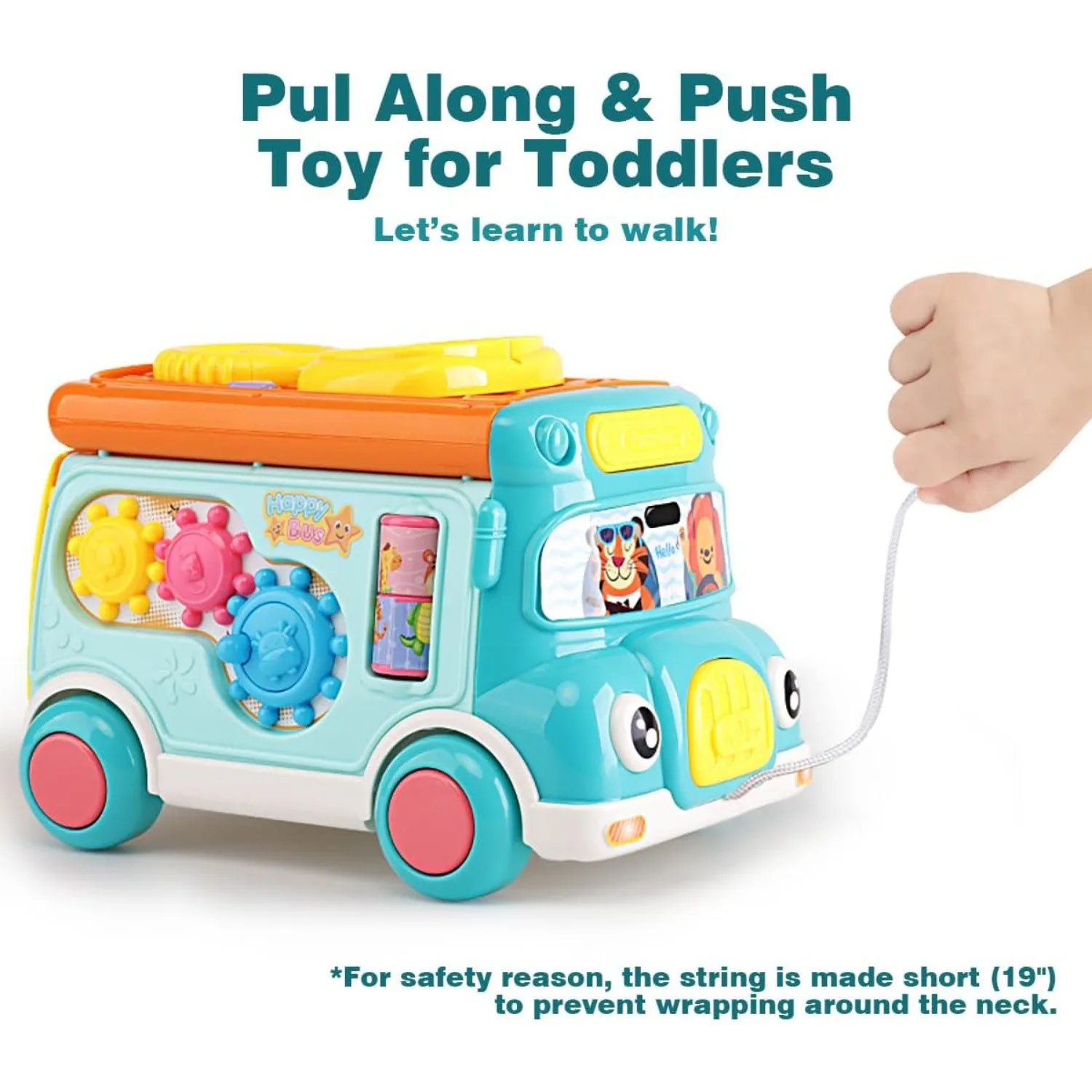 Ônibus para crianças, brinquedo de bebê com som e luz, classificador de formas, brinquedos Whack-a-Mole, jogo interativo, ônibus escolar de desenhos animados para crianças