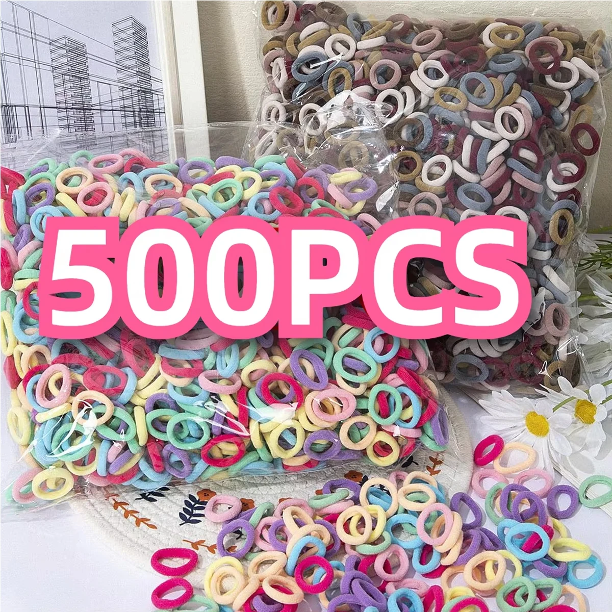 100/300/500 Uds. Bandas elásticas coloridas para el cabello para niñas, coleteros para sujetar el cabello, bandas de goma, accesorios para el cabello, bandas para niñas