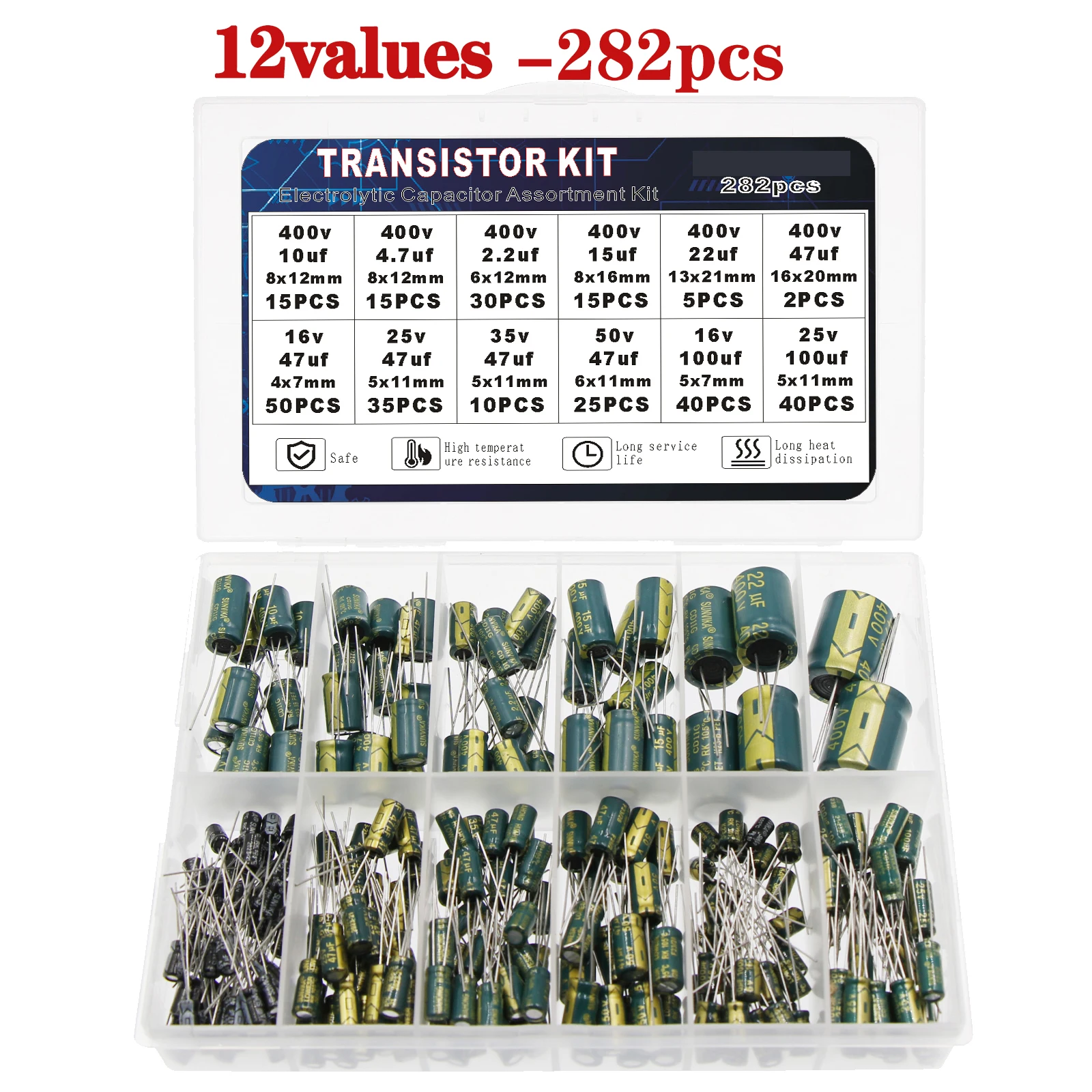 Kit de condensadores electrolíticos surtido de alta frecuencia 10v 16v 25v 35v 50v 400v 10uf 100uf 470uf 1000uf