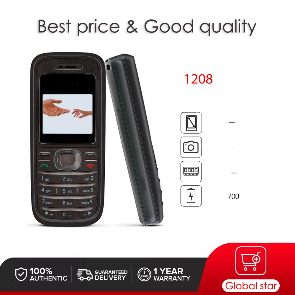 Original Unlocked 1208 Mobile Phone Russian Arabic Hebrew Keyboard Made in Finland Free Shipping