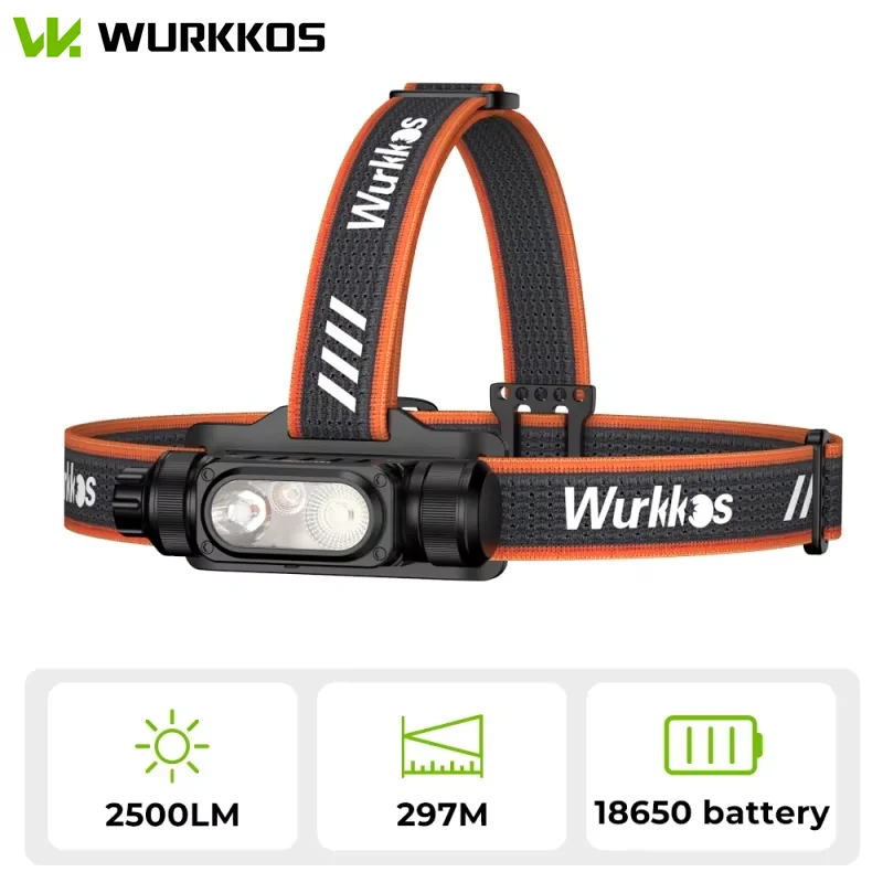 Wurkkos HD16 2500LM USB-C Rechargeable Headlamp with Red Light & Auto Brightness Max 297M Flashlight for Camping