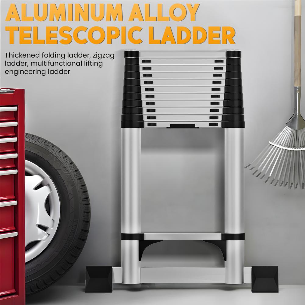 15.5ft Telescopic Straight Ladder A-Frame Sturdy Stainless Steel Folding Ladder Extension Ladder Household 330lb Outdoor Work