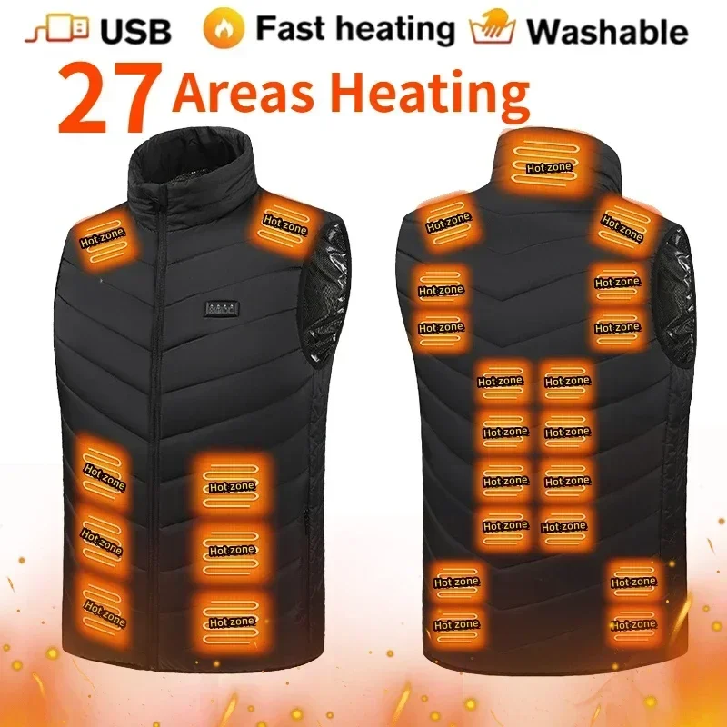 Chaleco calefactable de 27/17/13 áreas para hombre y mujer, chaqueta con calefacción eléctrica Usb, ropa con calefacción inteligente, calentador de cuerpo, chaqueta de plumón para hombre, esquí de invierno