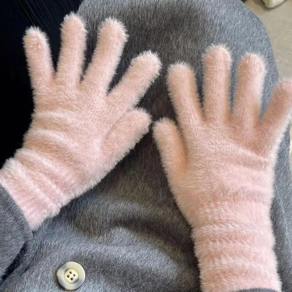 แฟชั่นฤดูหนาวจําลอง Mink Velvet Five Finger ถุงมือ Plush WARM Cold-proof ถุงมือผู้หญิงกลางแจ้งขี่จักรยาน Mittens