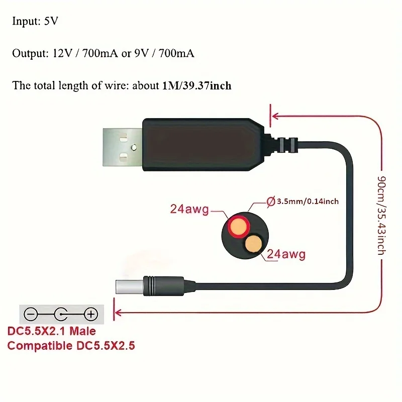 Cavo adattatore convertitore USB per modulo step up DC 5V a DC 5V/ 9V/ 12V