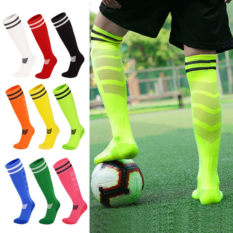 Calcetines de fútbol profesionales para niños y adultos, medias largas de entrenamiento hasta la rodilla, transpirables, de nailon