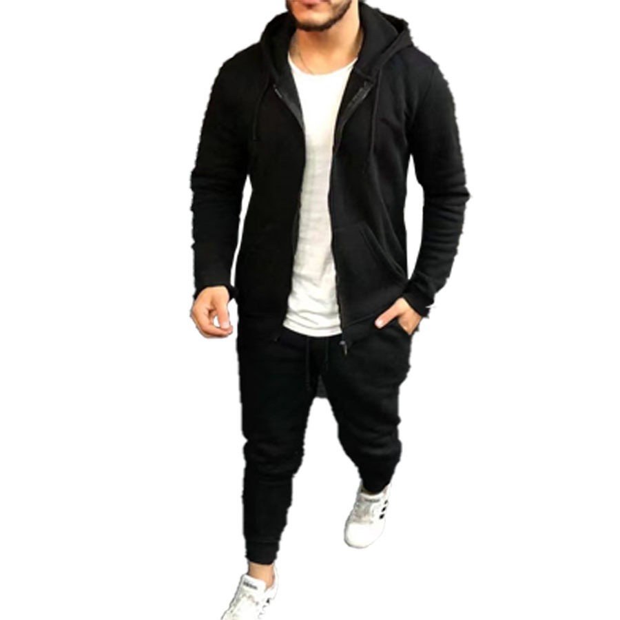 Frühling Herbst Sport Herren Sets Einfarbig Mode Casual Anzug Mit Kapuze Strickjacke Mantel und Hose Herrenmode Zwei Stück Set